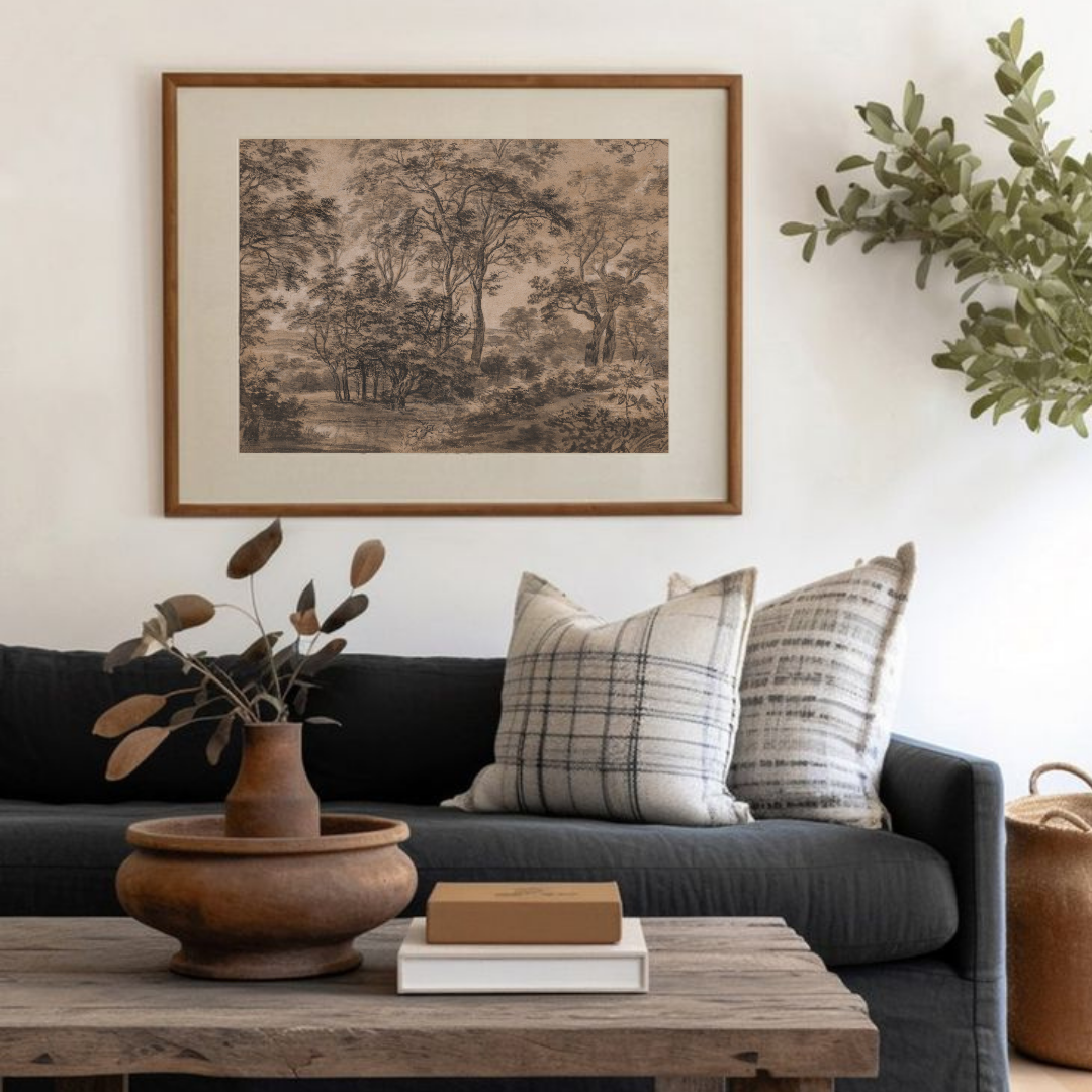 Antique Moody Landscape Sketch | Vintage Woodland Drawing
