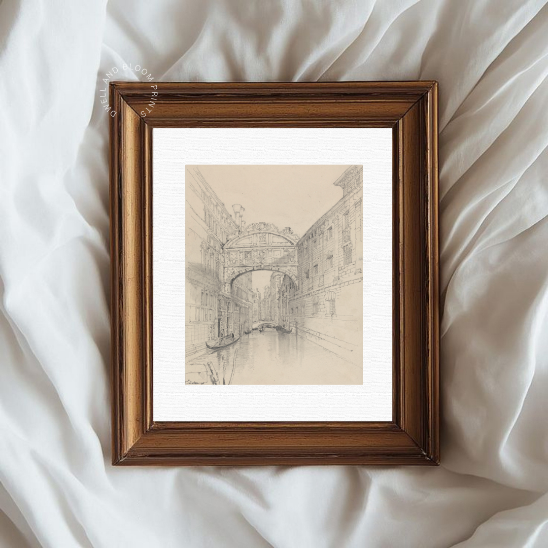 Vintage Venice Sketch Art Print | Antique Neutral Cityscape Art