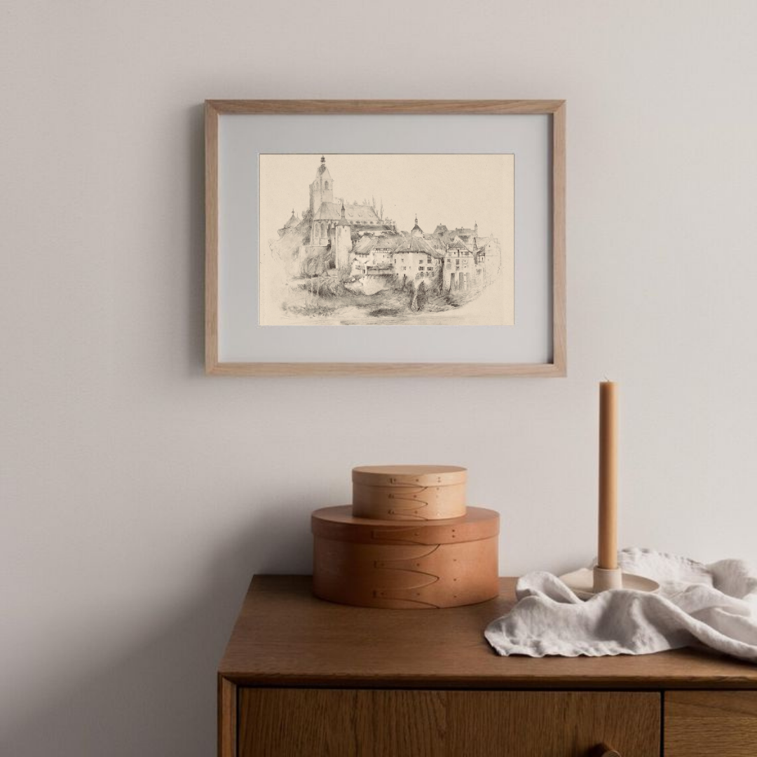  Vintage City Drawing | Antique European Cityscape Wall Art