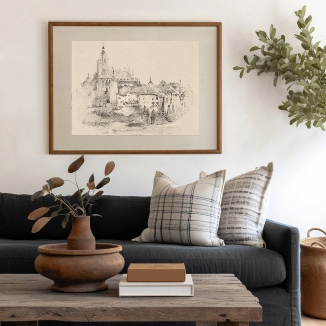 Vintage City Drawing | Antique European Cityscape Wall Art