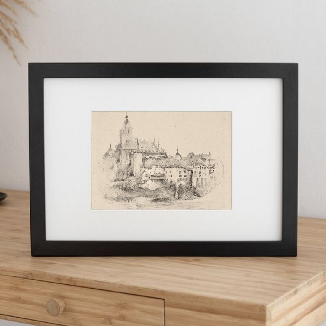  Vintage City Drawing | Antique European Cityscape Wall Art