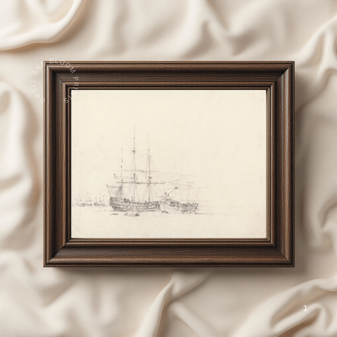 Vintage Sailboat Sketch Art, Minimalist Nautical Drawing