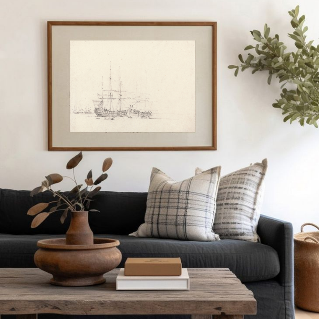 Vintage Sailboat Sketch Art, Minimalist Nautical Drawing