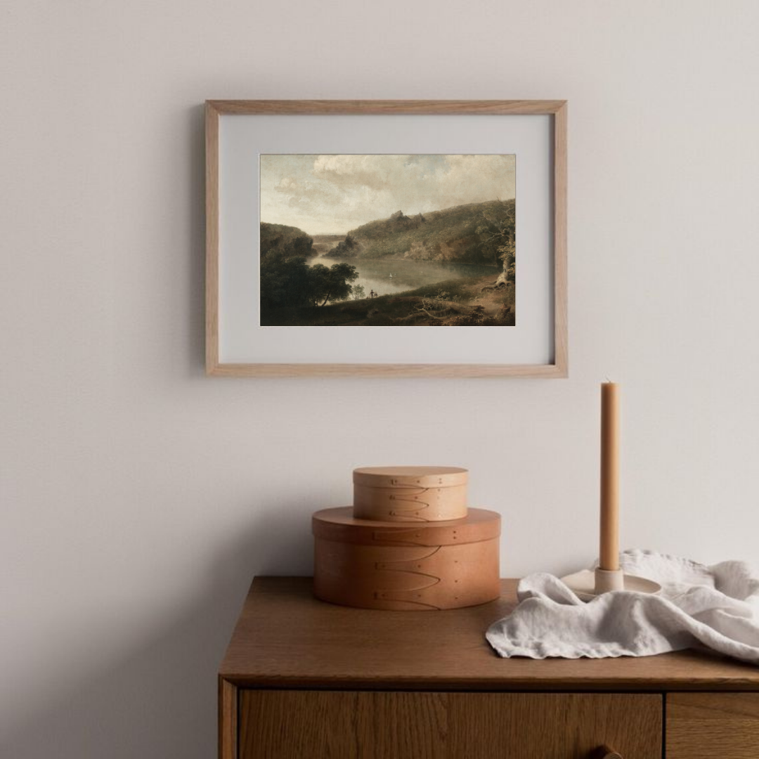 Vintage Mountain Lake Landscape Painting | Rustic Nature Printable Wall Art