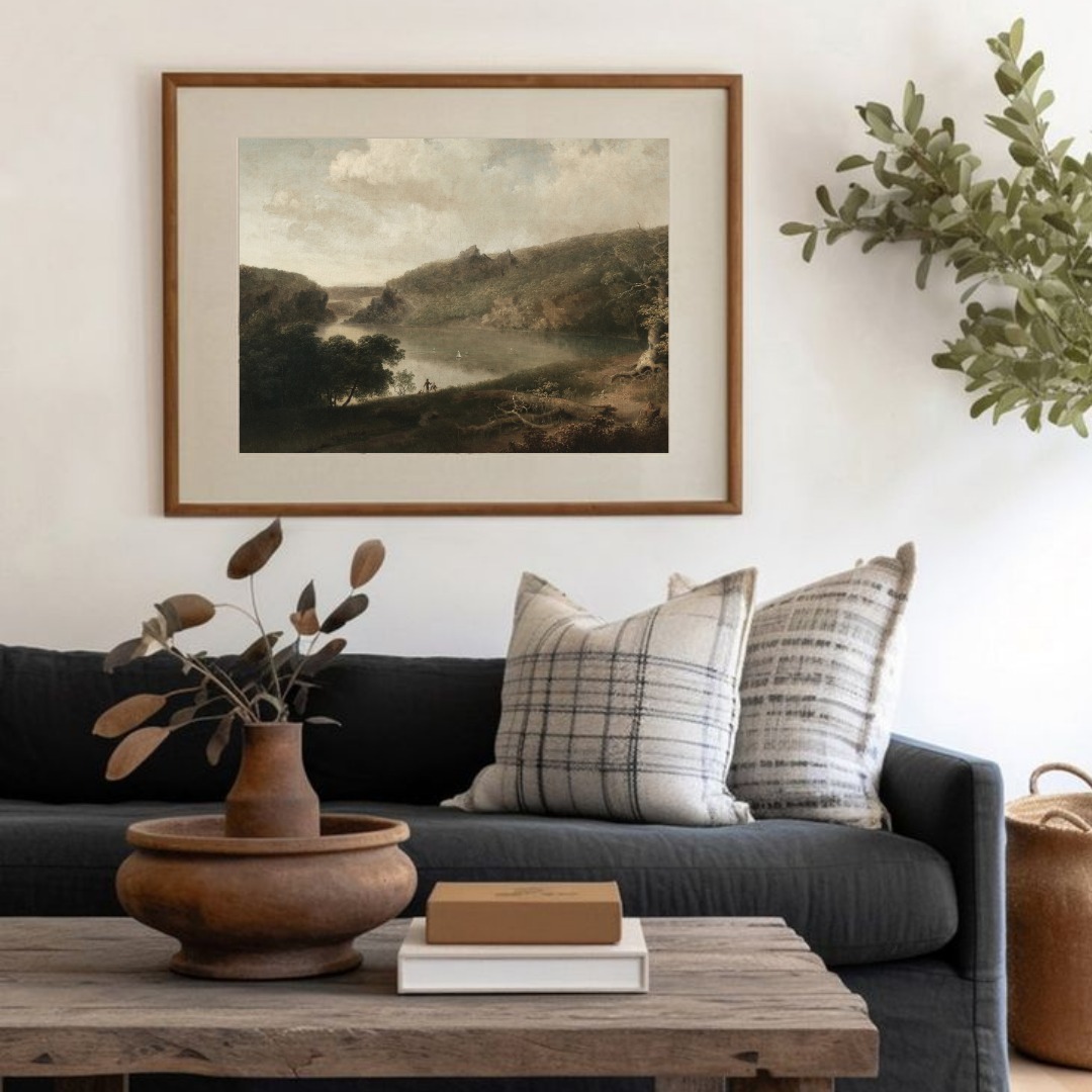 Vintage Mountain Lake Landscape Painting | Rustic Nature Printable Wall Art