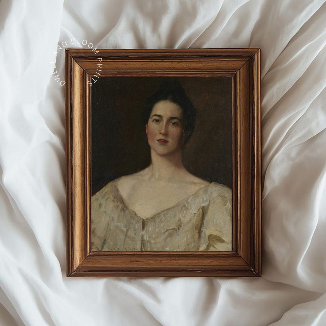 Moody Woman Portrait Painting | Vintage Woman Portrait Wall Art