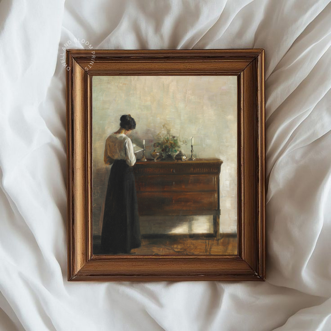 Vintage Woman Reading Art Print | Vintage Woman Portrait Painting