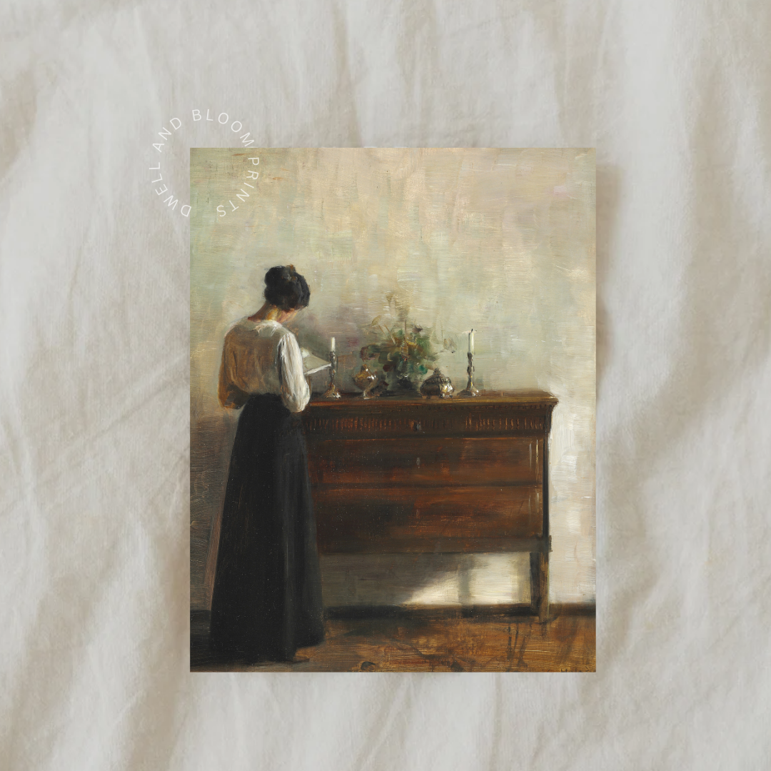 Vintage Woman Reading Art Print | Vintage Woman Portrait Painting