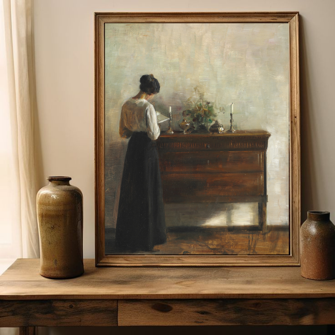 Vintage Woman Reading Art Print | Vintage Woman Portrait Painting