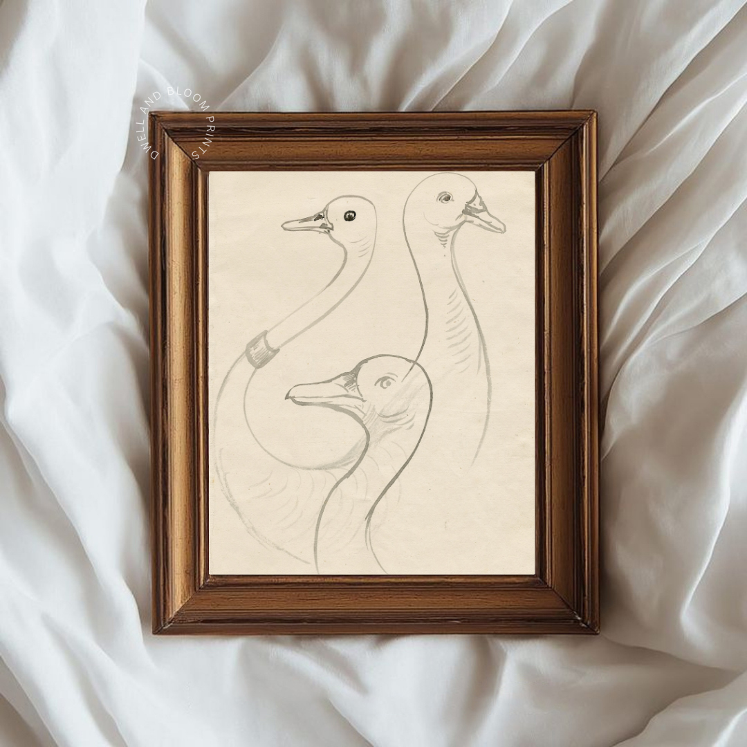 Vintage Goose Sketch Print | Vintage Nursery Wall Art 