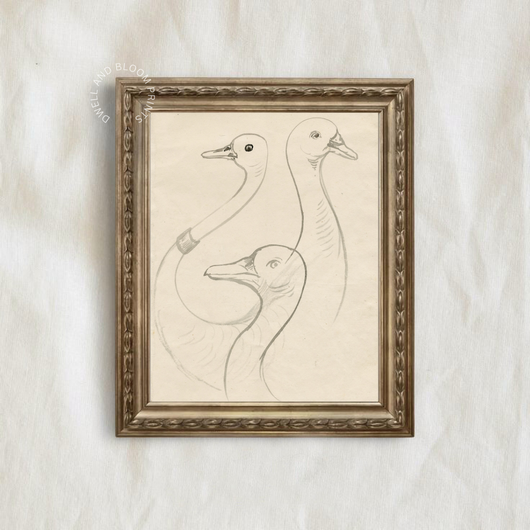 Vintage Goose Sketch Print | Vintage Nursery Wall Art 