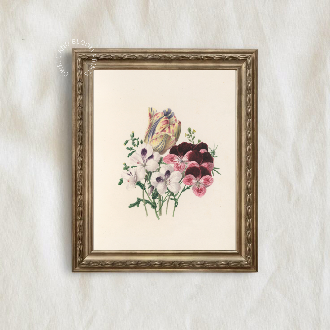 Vintage Botanical Floral Art Print | Vintage Flower Painting