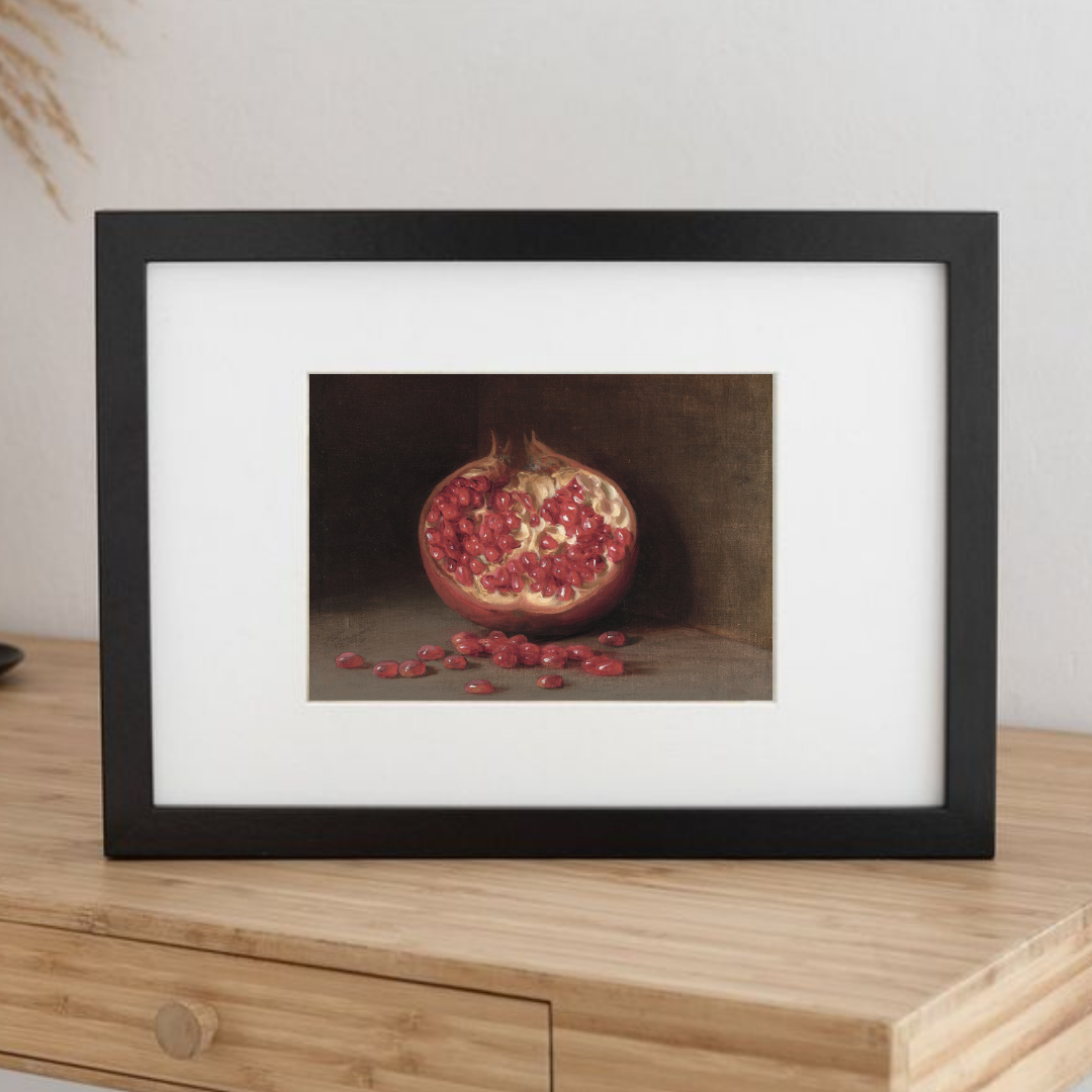 Pomegranate Vintage Still Life Painting | Farmhouse Kitchen Decor
