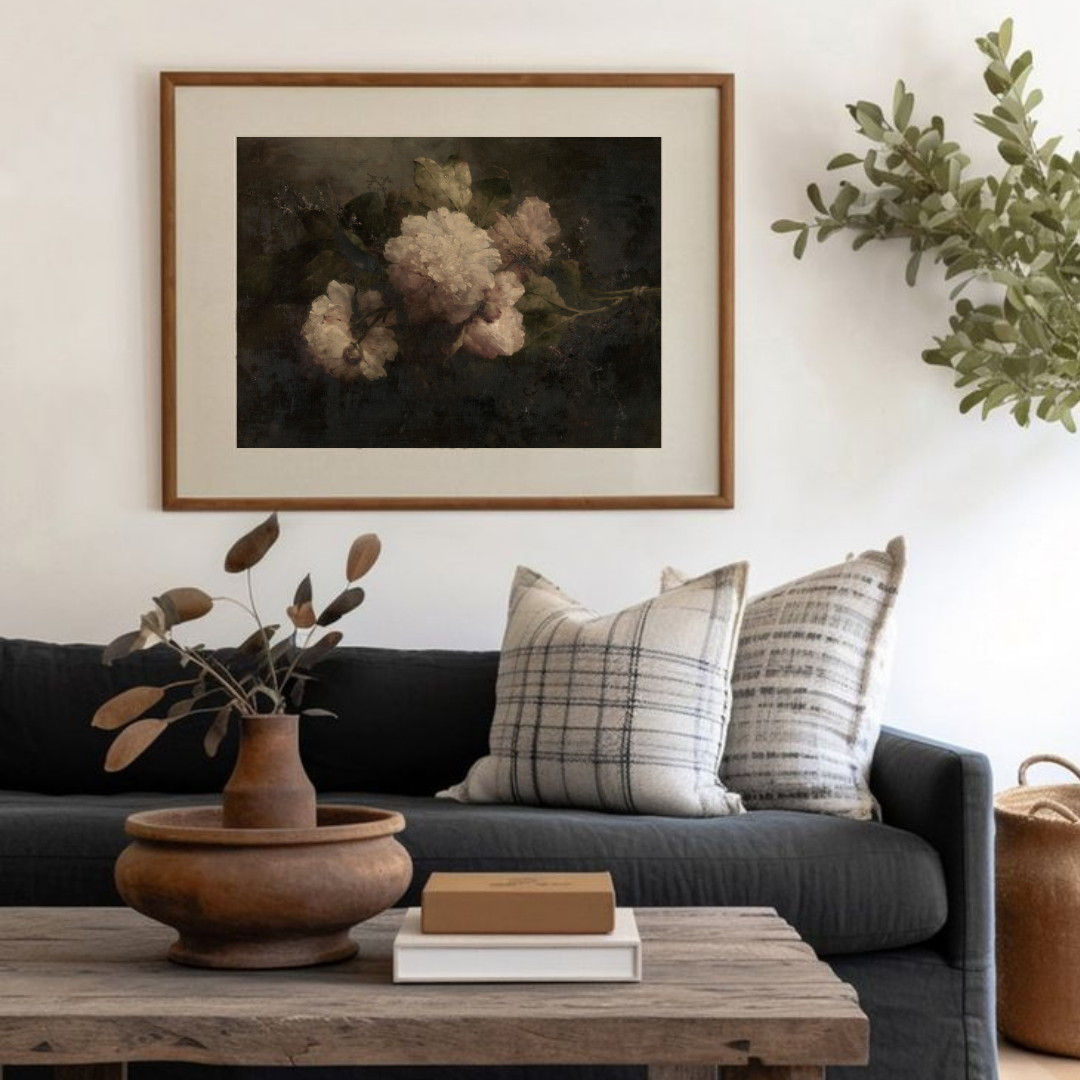 Vintage Moody Floral Still Life Painting | Moody Vintage Flower Art Print