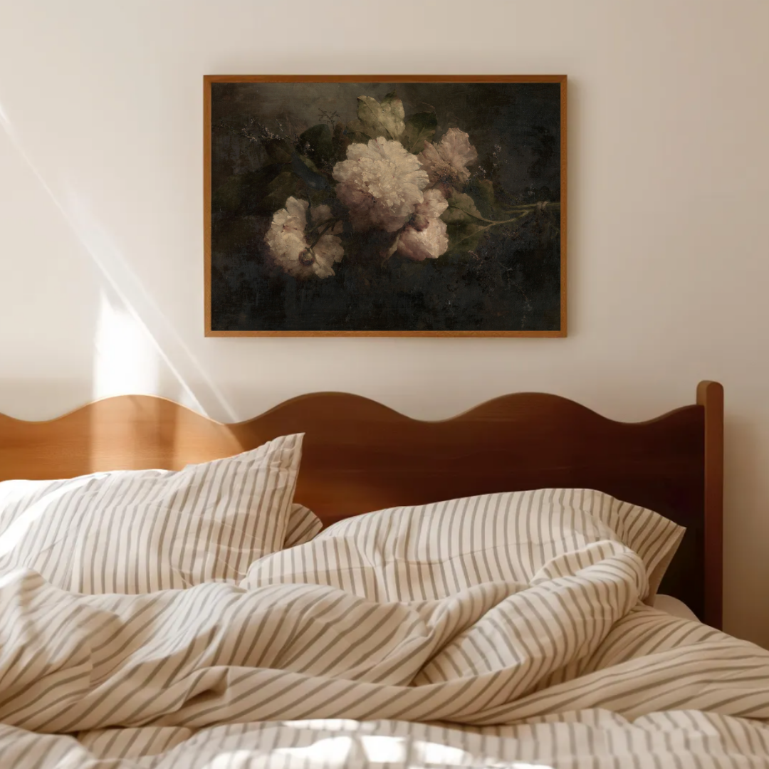 Vintage Moody Floral Still Life Painting | Moody Vintage Flower Art Print