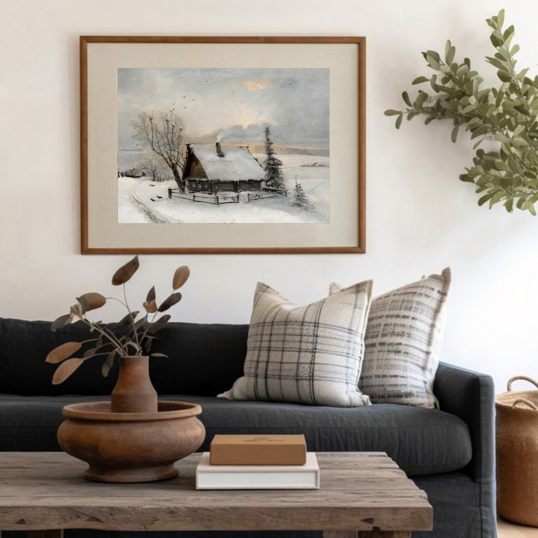 Winter Landscape Oil Painting | Vintage Print Muted Countryside Printable
