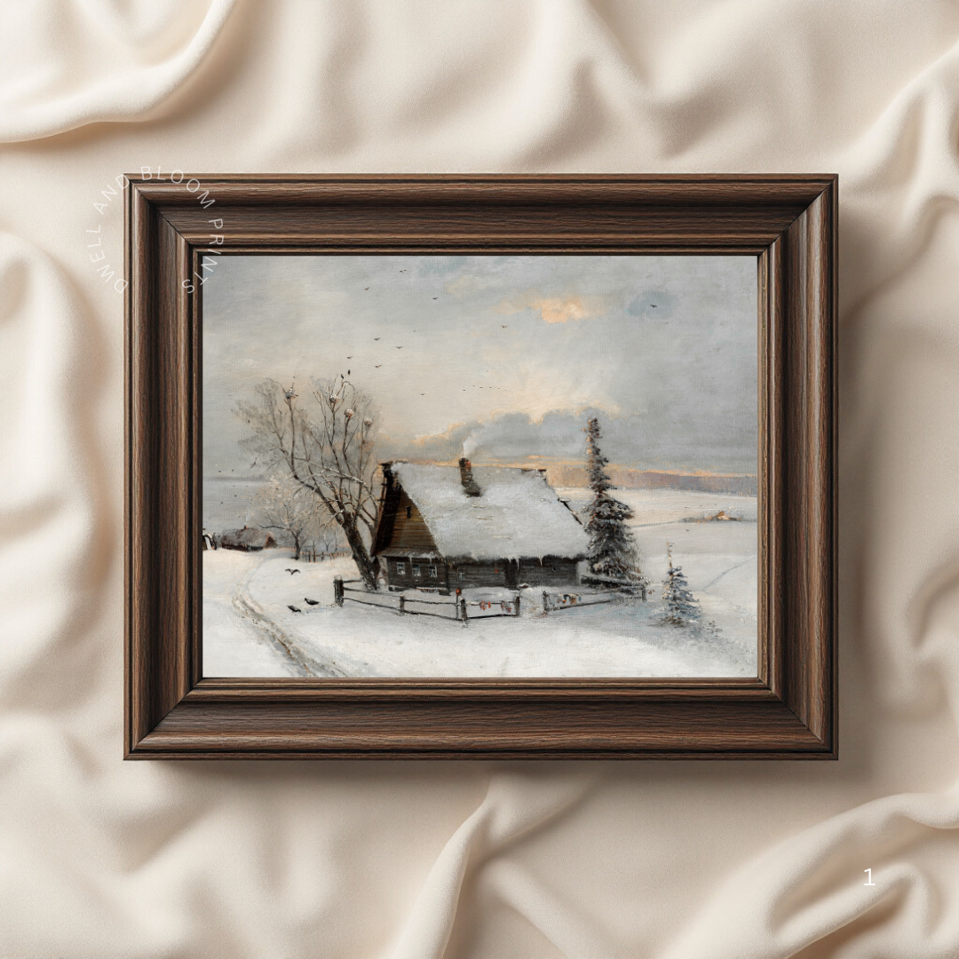 Winter Landscape Oil Painting | Vintage Print Muted Countryside Printable