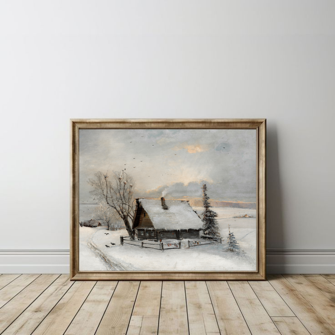 Winter Landscape Oil Painting | Vintage Print Muted Countryside Printable
