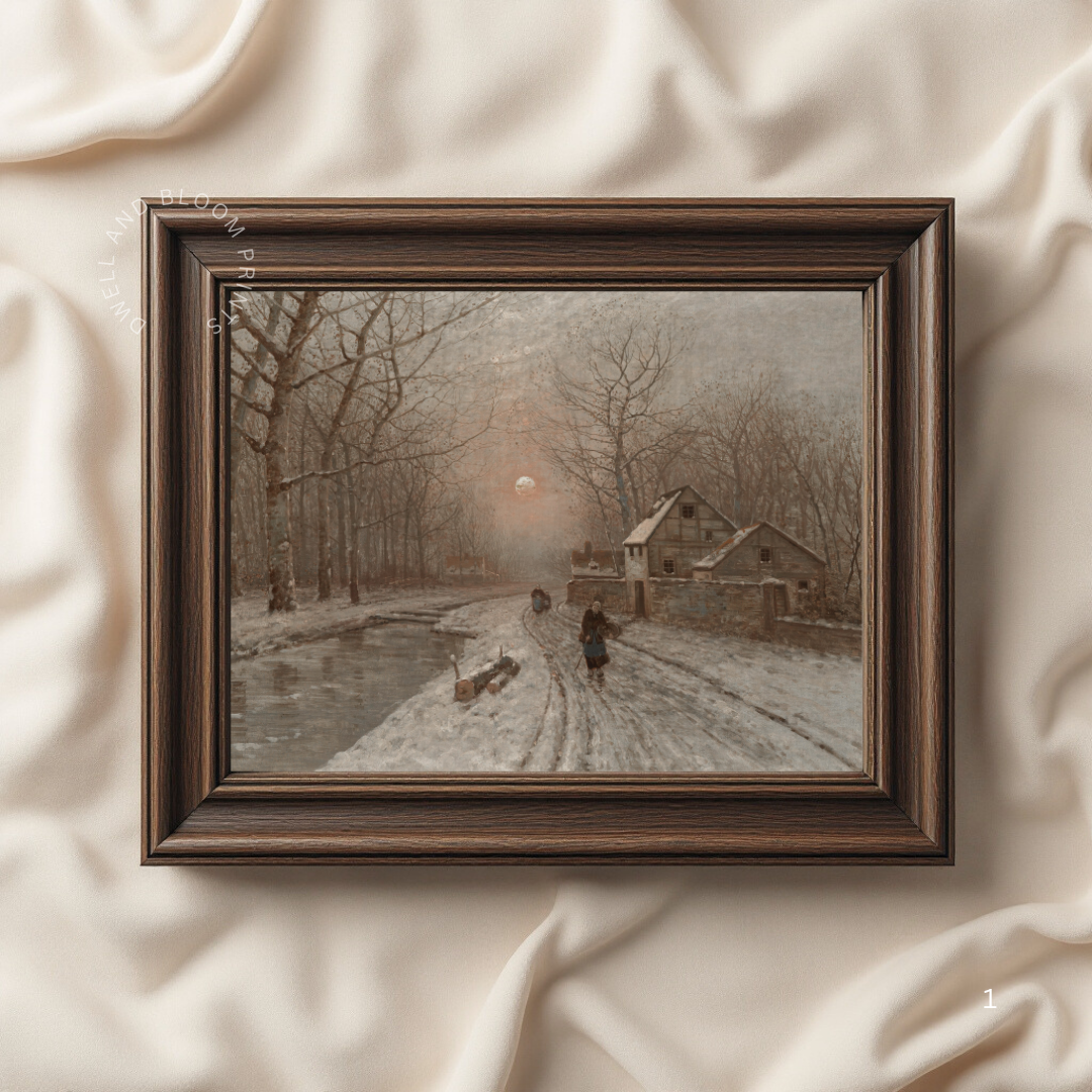 Antique Winter Painting | Vintage Winter Landscape Art Printable