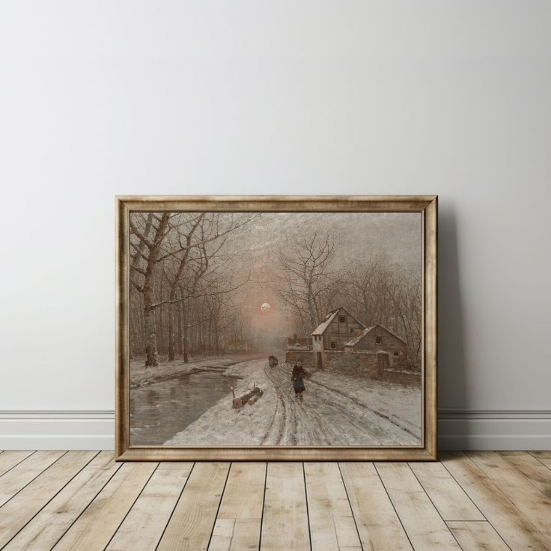 Antique Winter Painting | Vintage Winter Landscape Art Printable