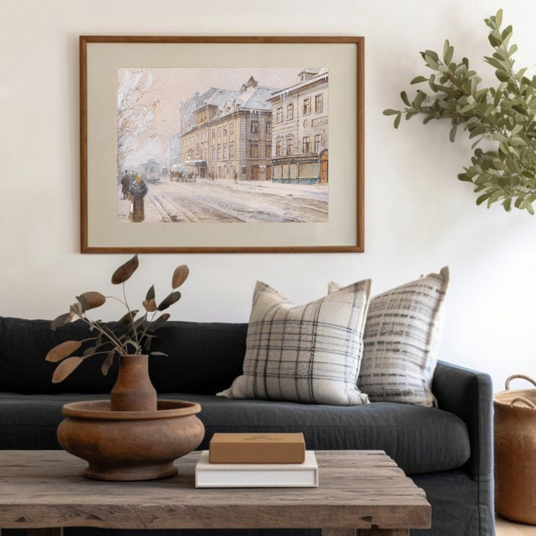 Vintage Winter Cityscape Wall Art | Printable Vintage Cityscape Oil Painting