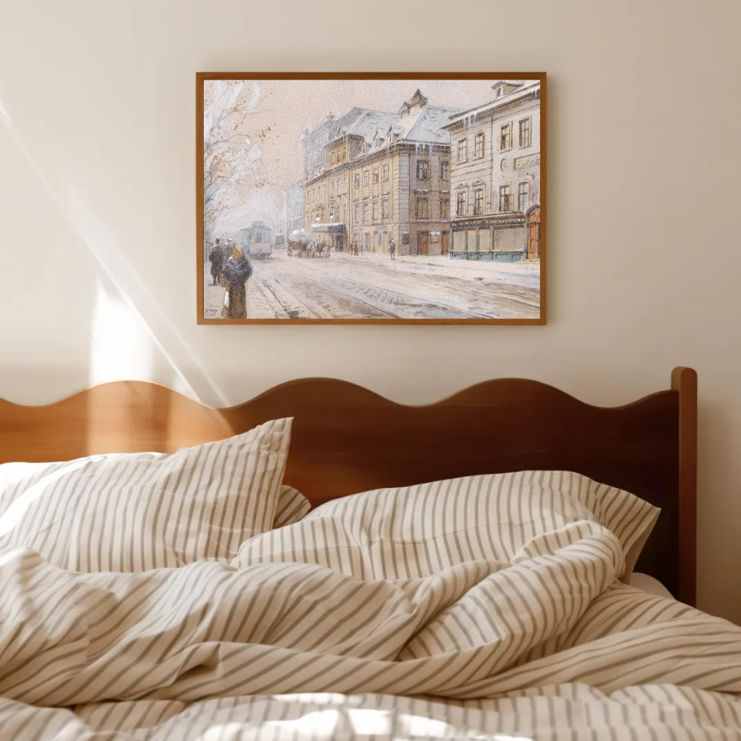 Vintage Winter Cityscape Wall Art | Printable Vintage Cityscape Oil Painting