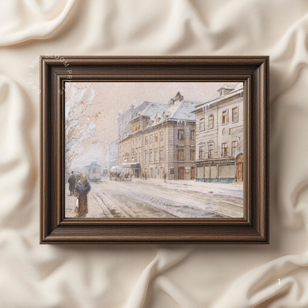 Vintage Winter Cityscape Wall Art | Printable Vintage Cityscape Oil Painting