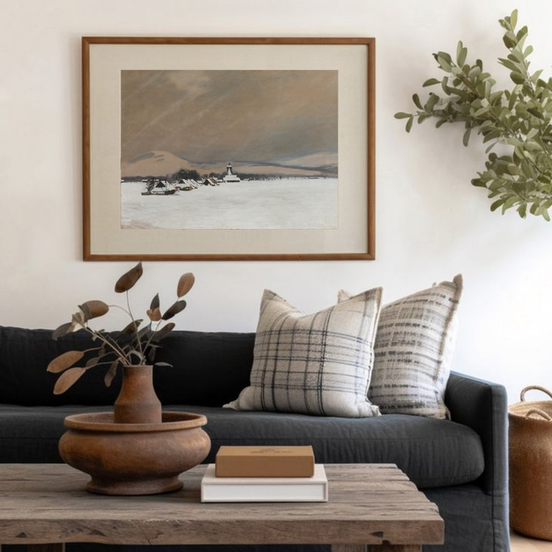 Vintage Neutral Landscape Art | Winter Vintage Landscape Painting