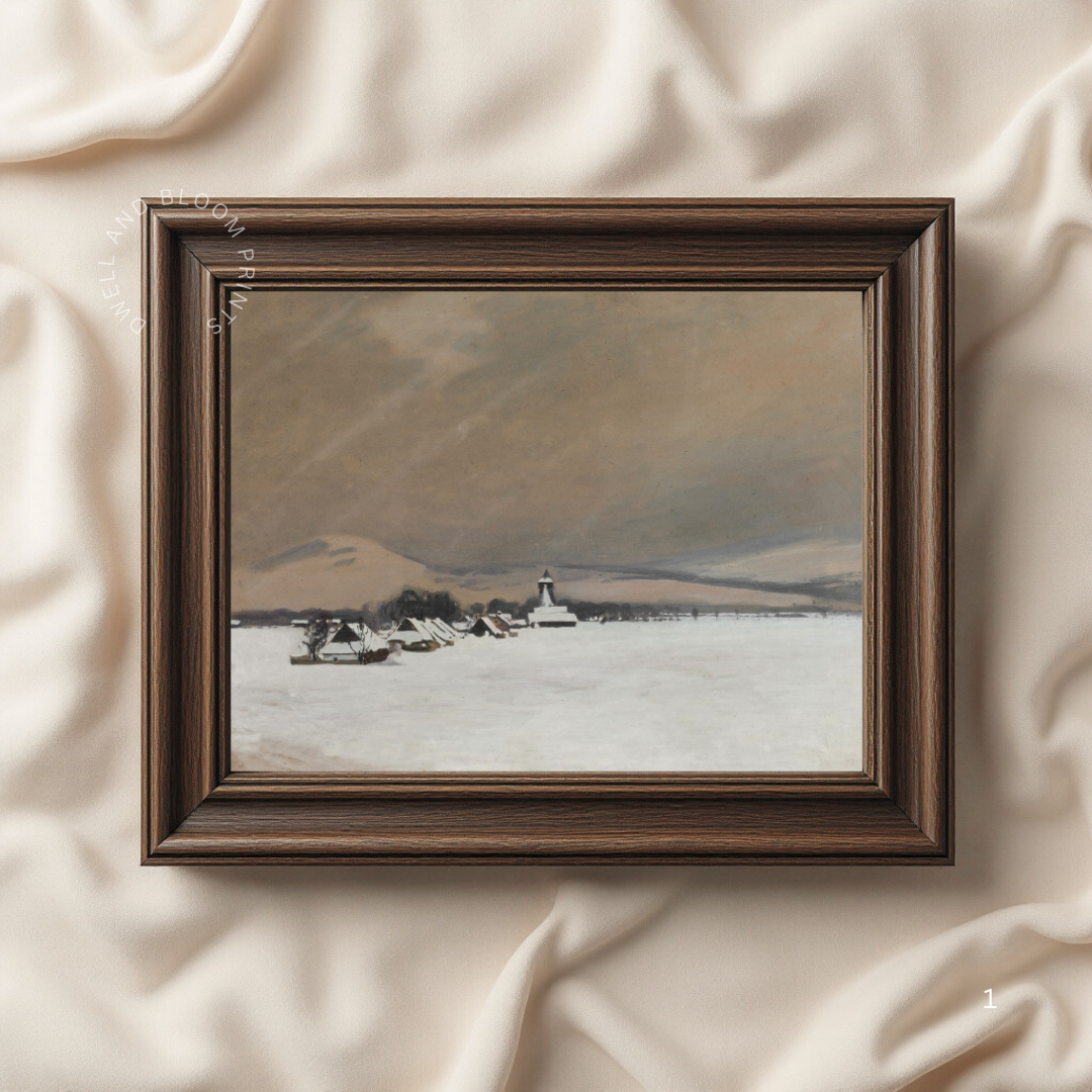 Vintage Neutral Landscape Art | Winter Vintage Landscape Painting