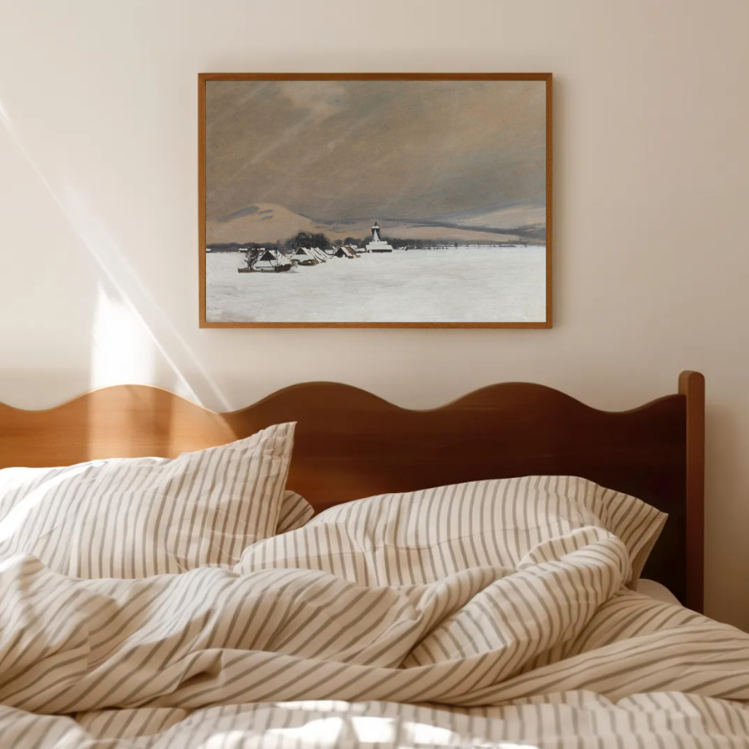 Vintage Neutral Landscape Art | Winter Vintage Landscape Painting