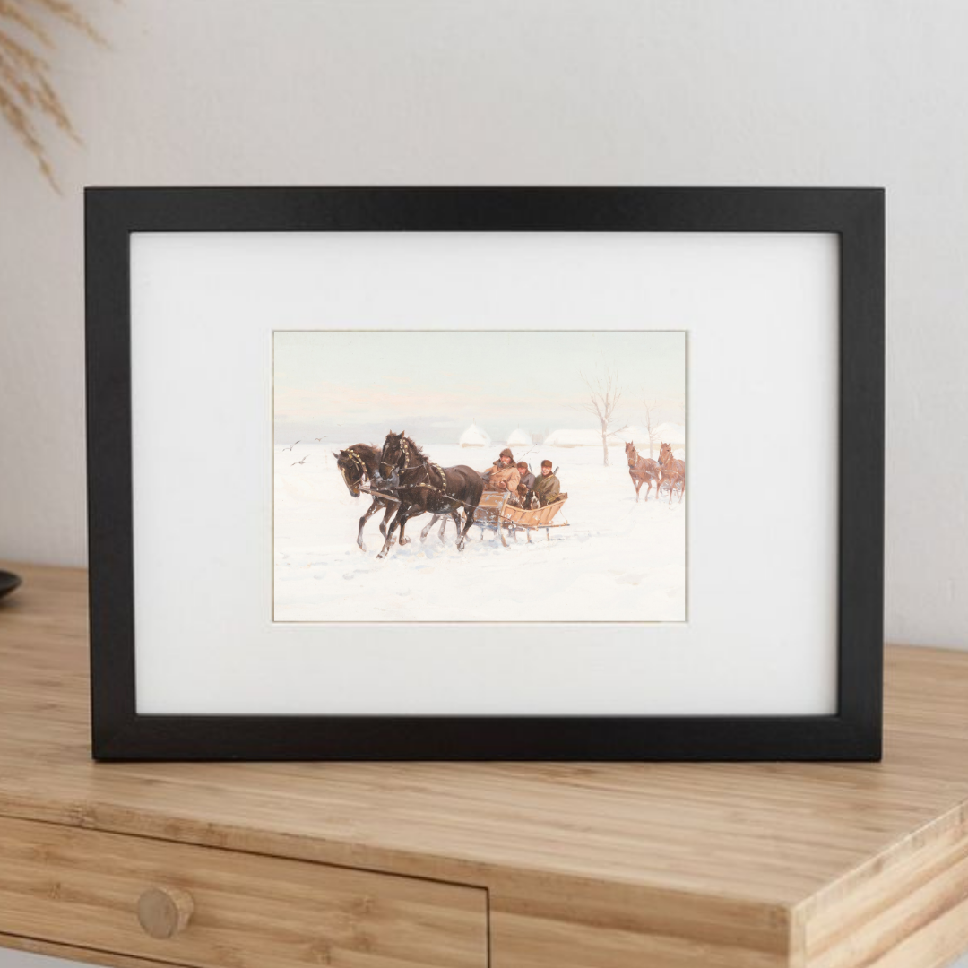 Horse-Drawn Sleigh | Vintage Nostalgic Winter Painting | Christmas Season Art 