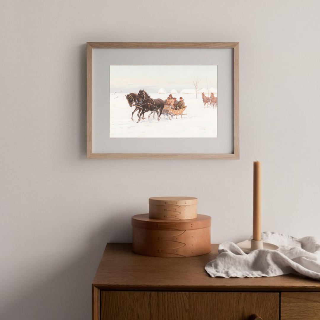 Horse-Drawn Sleigh | Vintage Nostalgic Winter Painting | Christmas Season Art 