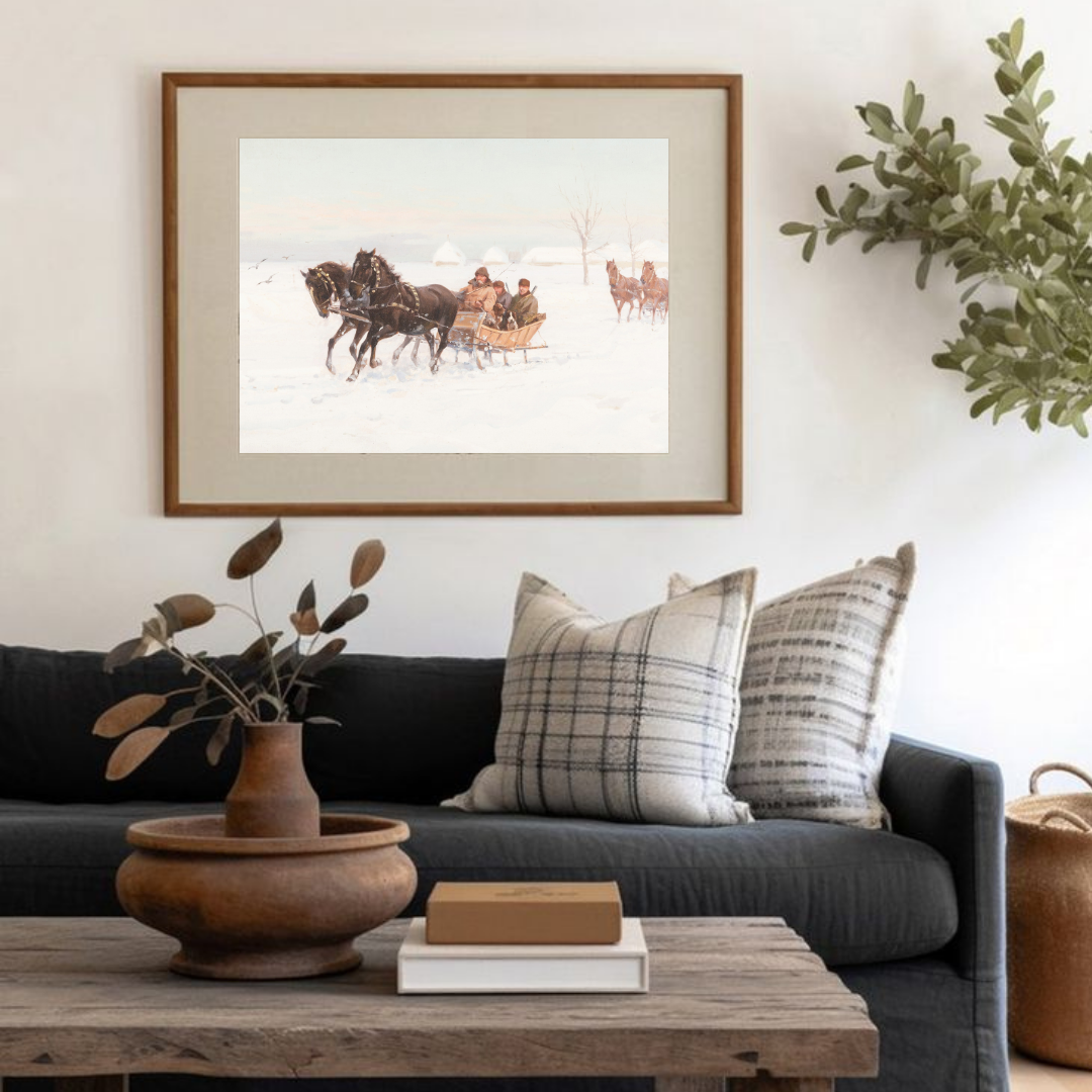 Horse-Drawn Sleigh | Vintage Nostalgic Winter Painting | Christmas Season Art 