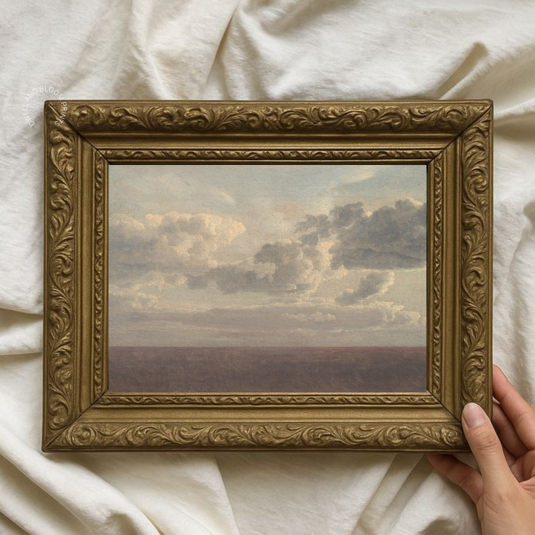 Vintage Muted Landscape Art Print | Neutral Landscape Oil Painting