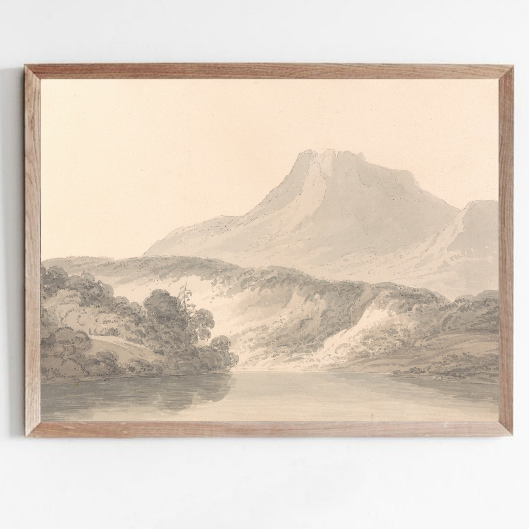  Muted Mountain Painting | Neutral Vintage Landscape Art Print