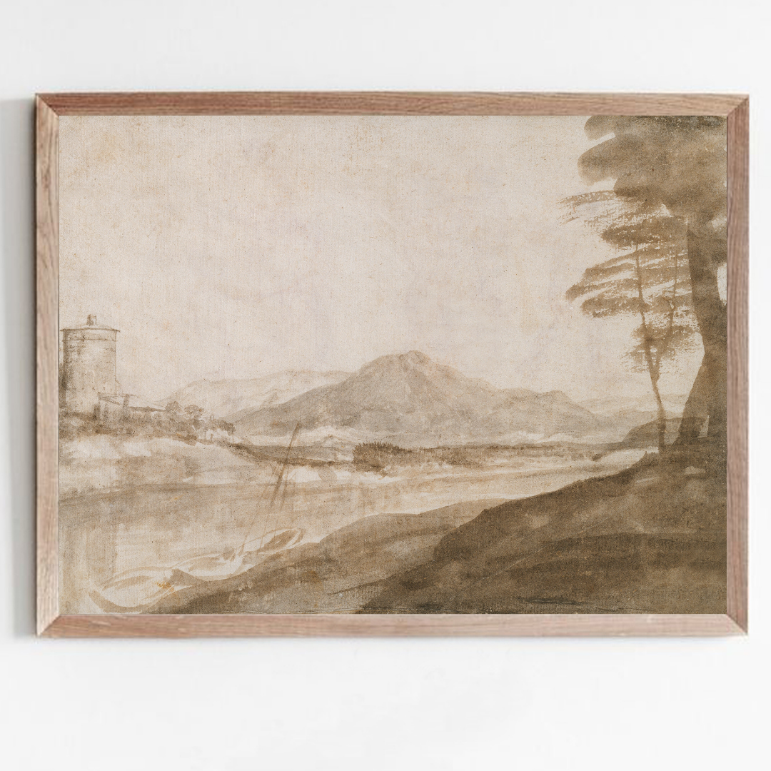 Vintage Watercolor Landscape Painting | Neutral Vintage Landscape Art Print