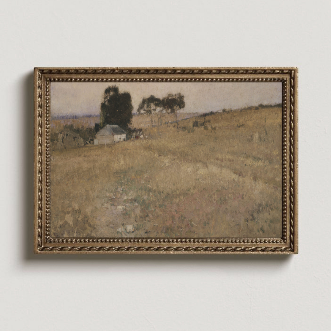 Vintage Summer Cottage Landscape Painting | Vintage Muted Landscape Art Print