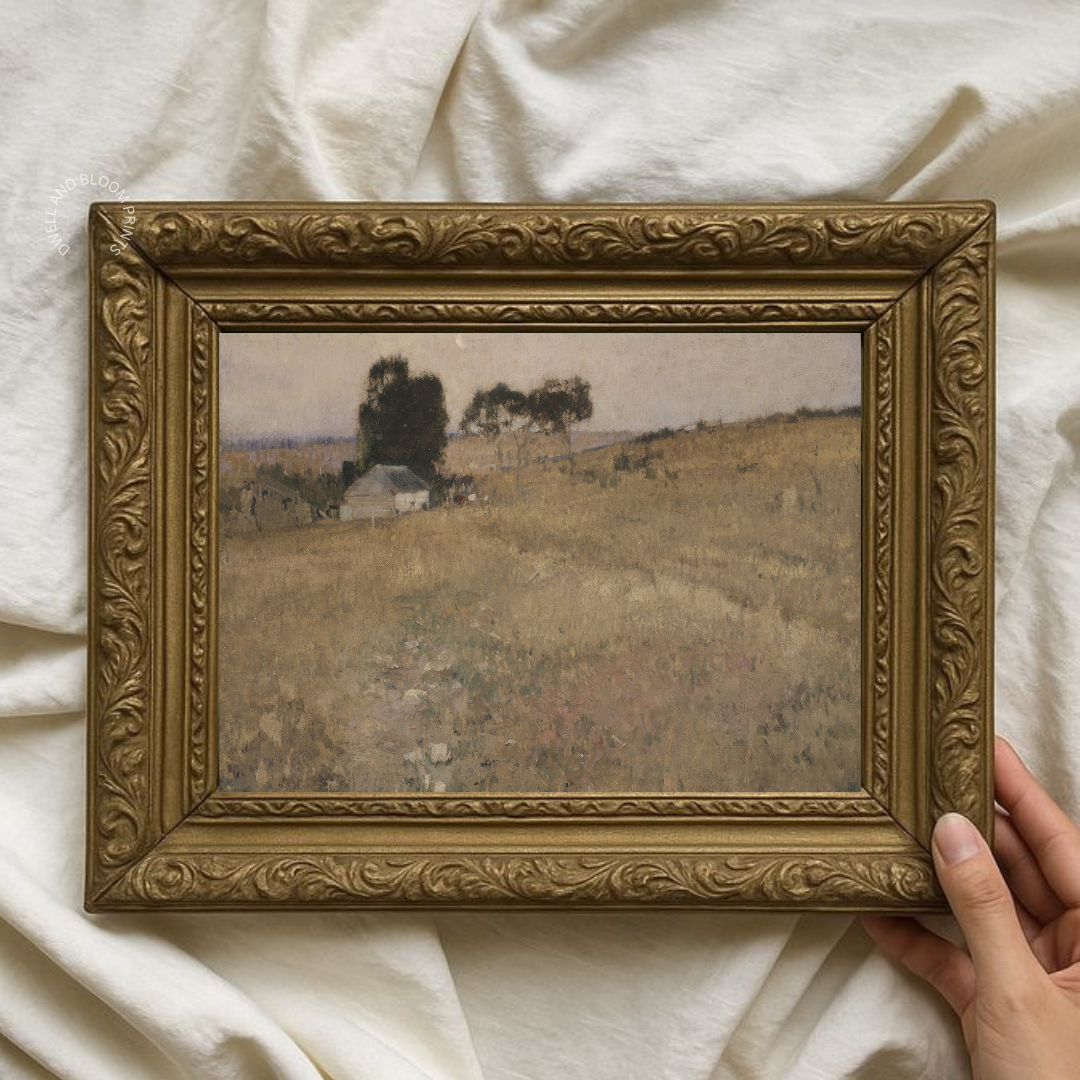 Vintage Summer Cottage Landscape Painting | Vintage Muted Landscape Art Print