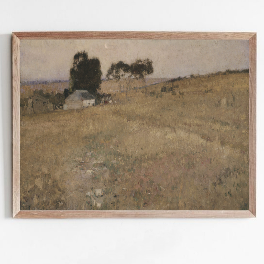 Vintage Summer Cottage Landscape Painting | Vintage Muted Landscape Art Print
