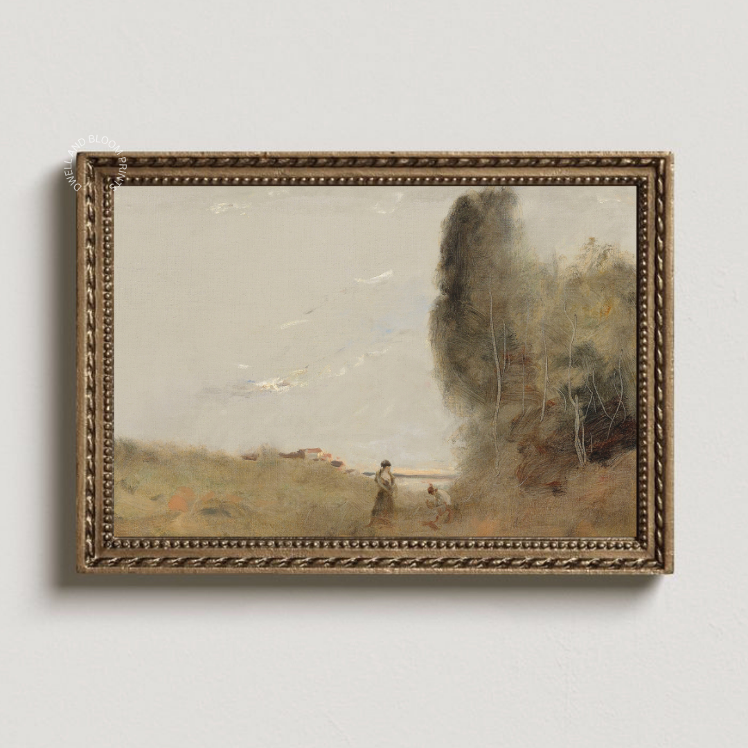 Vintage Summer Coastal Landscape Painting | Vintage Muted Summer Landscape Wall Art