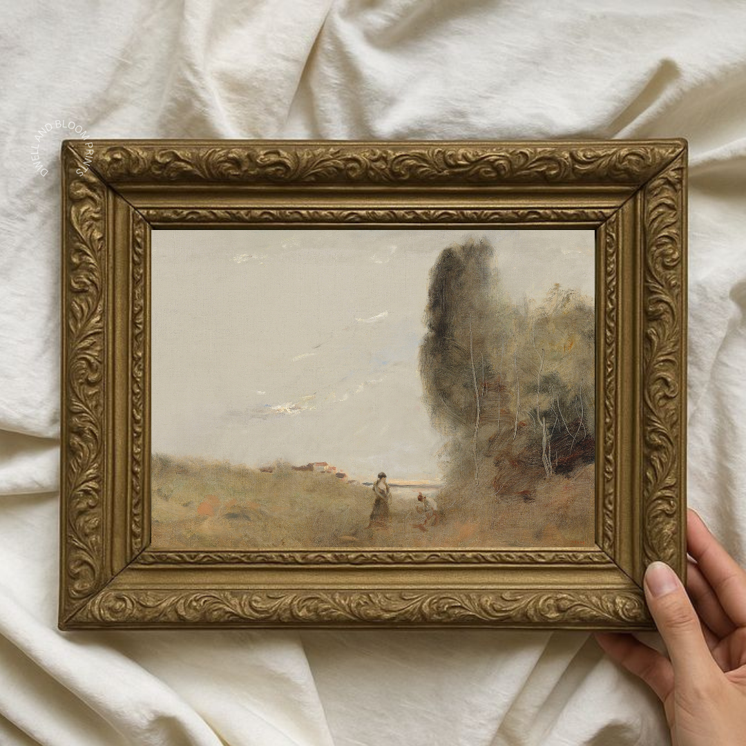 Vintage Summer Coastal Landscape Painting | Vintage Muted Summer Landscape Wall Art