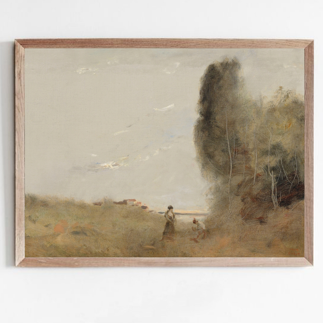 Vintage Summer Coastal Landscape Painting | Vintage Muted Summer Landscape Wall Art