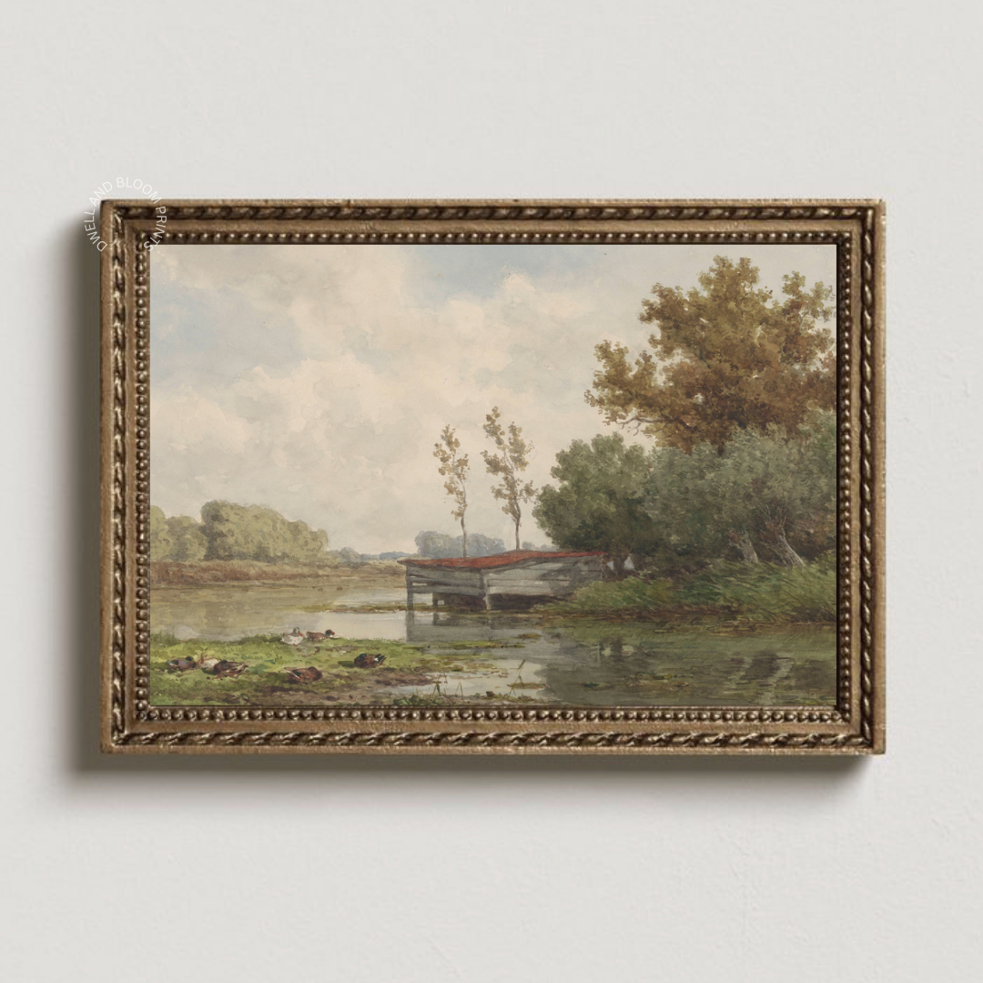 Vintage Farmhouse Oil Painting | Vintage Summer Landscape Art Print
