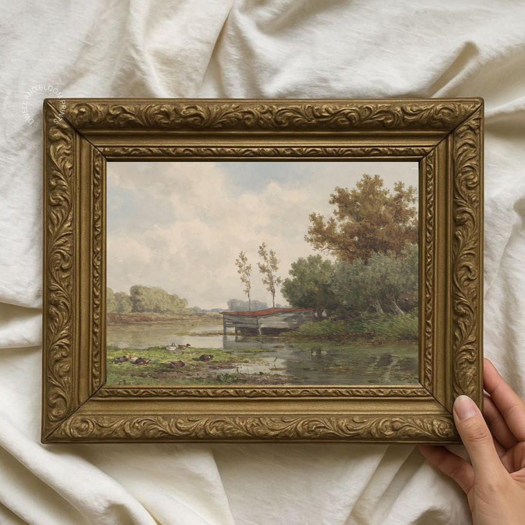 Vintage Farmhouse Oil Painting | Vintage Summer Landscape Art Print