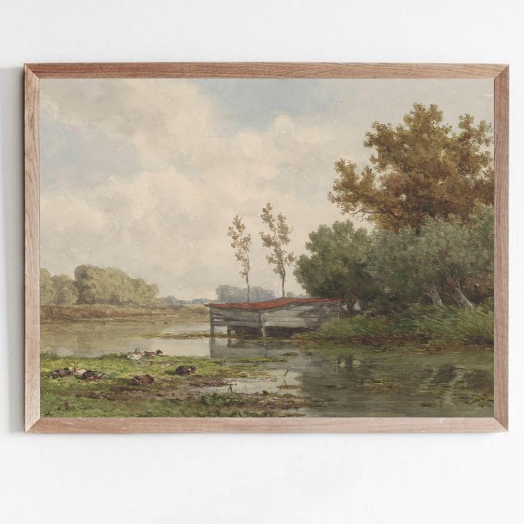 Vintage Farmhouse Oil Painting | Vintage Summer Landscape Art Print