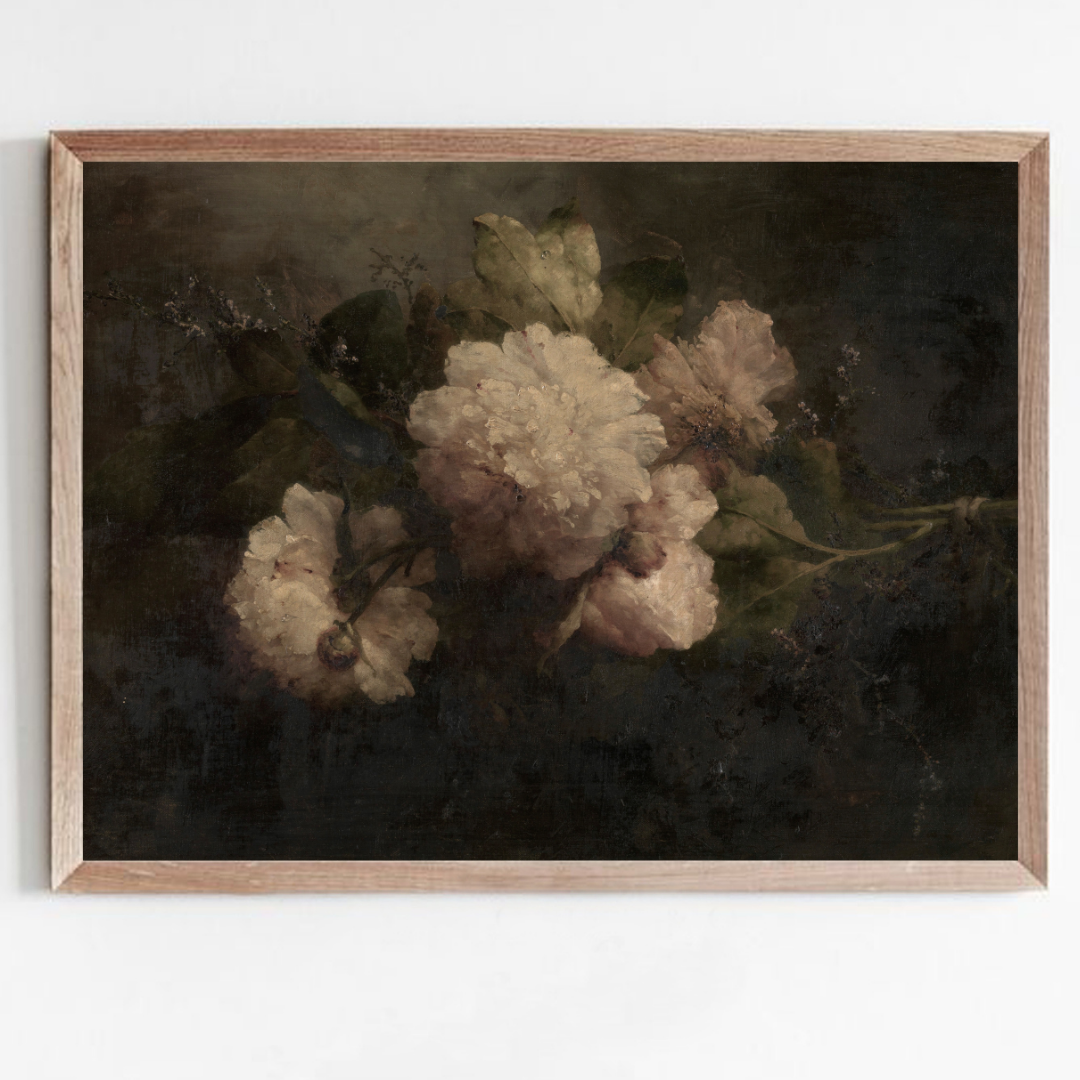 Vintage Moody Floral Still Life Painting | Moody Vintage Flower Art Print