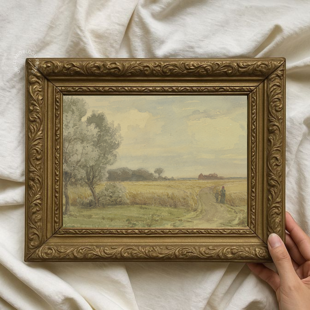 Vintage Farmhouse Summer Art Print | Vintage Country Summer Landscape Painting