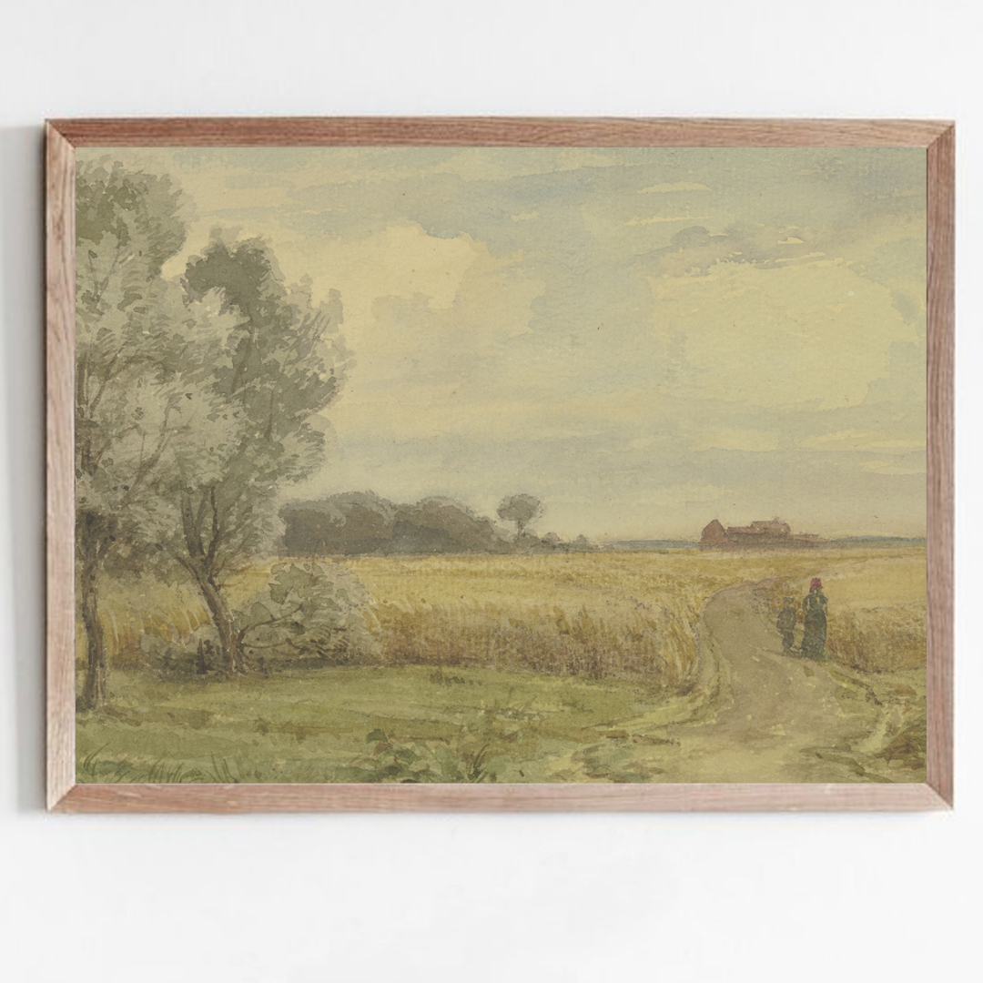 Vintage Farmhouse Summer Art Print | Vintage Country Summer Landscape Painting