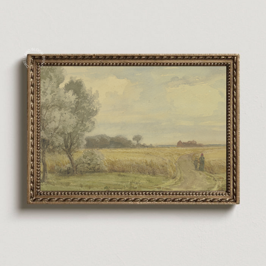 Vintage Farmhouse Summer Art Print | Vintage Country Summer Landscape Painting
