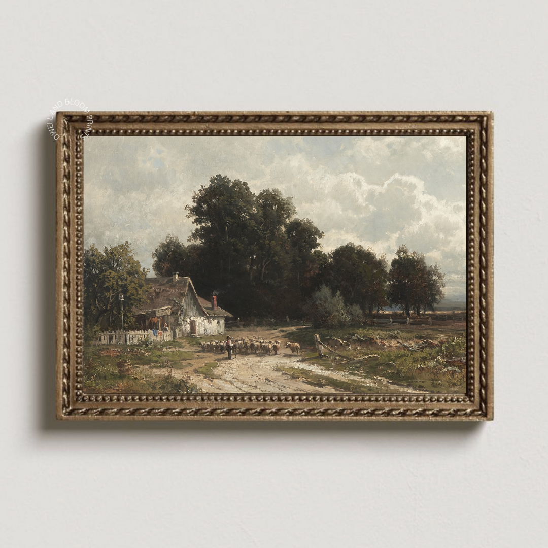 Vintage Farmhouse Wall Art | Vintage Summer Landscape Painting
